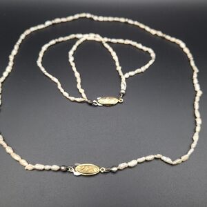 Vintage Freshwater Pearl Necklace & Bracelet Set Delicate Silver Clasp 1960's